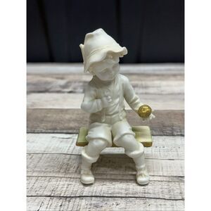 Vintage Sitzendorf German Bisque Porcelain Boy Figurine Seated on Bench 7336